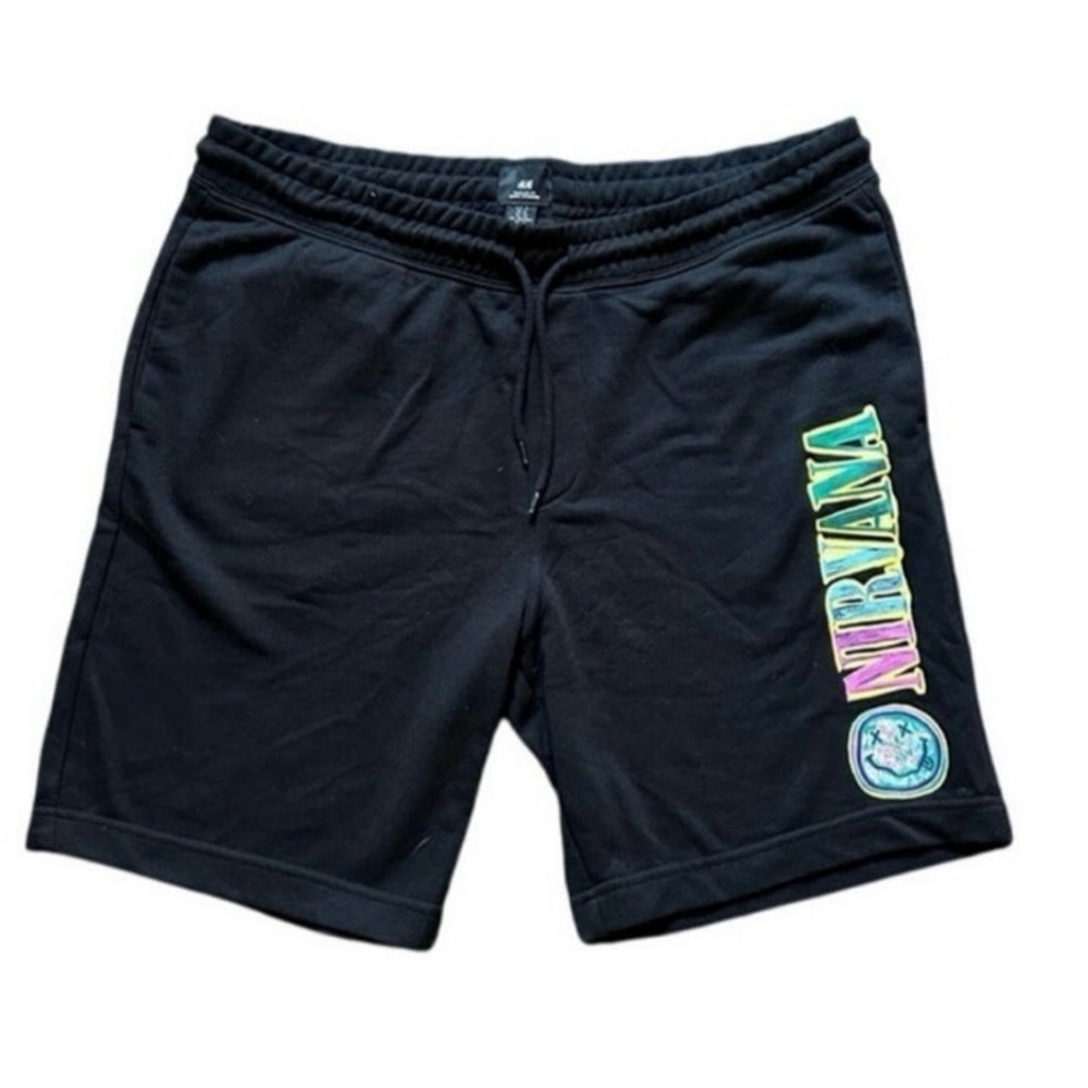 H&M Nirvana Shorts Men XL Black Graphic Band Logo NWT Lounge Streetwear